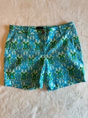 Talbots Teal & Green Printed Relaxed Chino Shorts. Size 4P